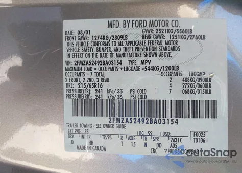 2002 Ford Windstar Se from USA, damaged, VIN 2FMZA52492BA03154